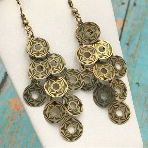 🍀 Burnished Gold Cascading Disk Dangle Earrings - Picture 1 of 2